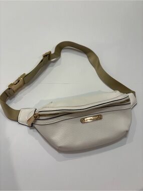 Michael Kors White Leather Belt Bag with Tan Strap